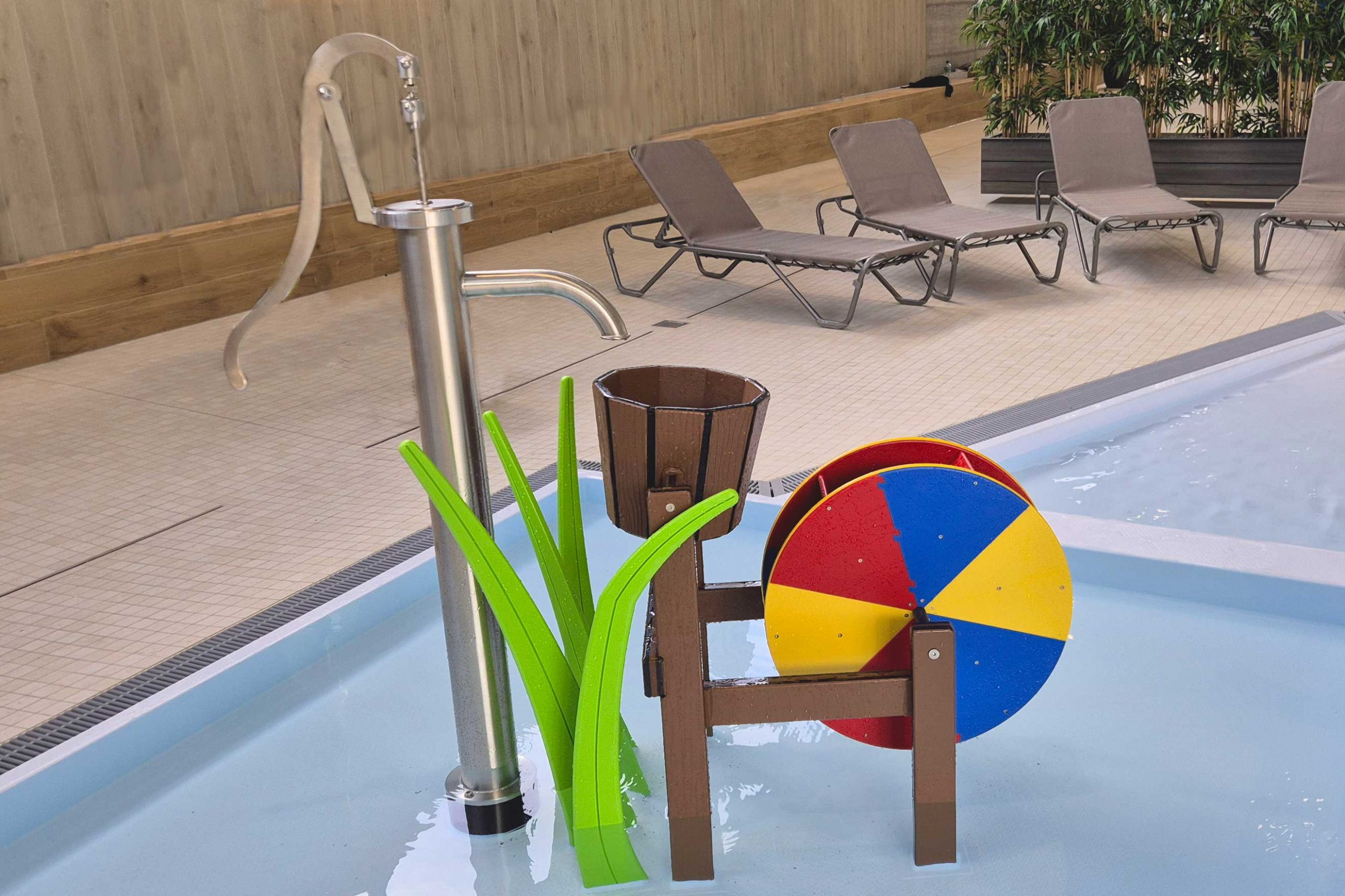 Schwengelpumpe-Wasserrad-Kinderbecken